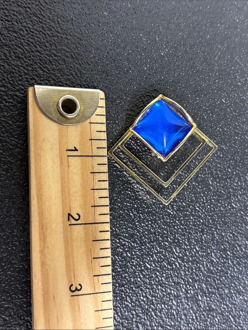Vintage Fashion Statement Gold Geometric Drop Clip On Earrings Blue Cabochon